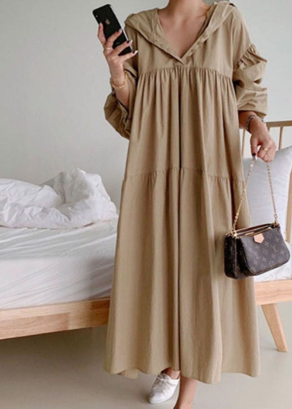 White Hooded Patchwork Cotton Maxi Dress Spring