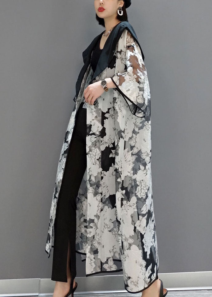 White Hooded Print Tulle Cardigans Summer