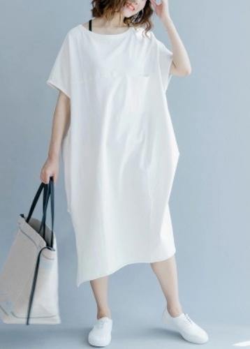 White O-neck Cotton Summer Maxi Dresses