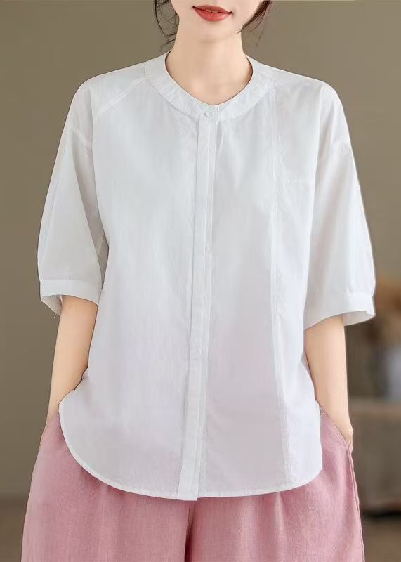 White Oversized Cotton Tops Half Sleeve