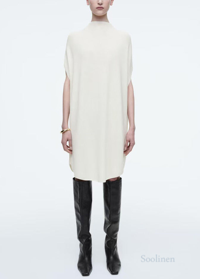 White Oversized Knit Dresses Batwing Sleeve