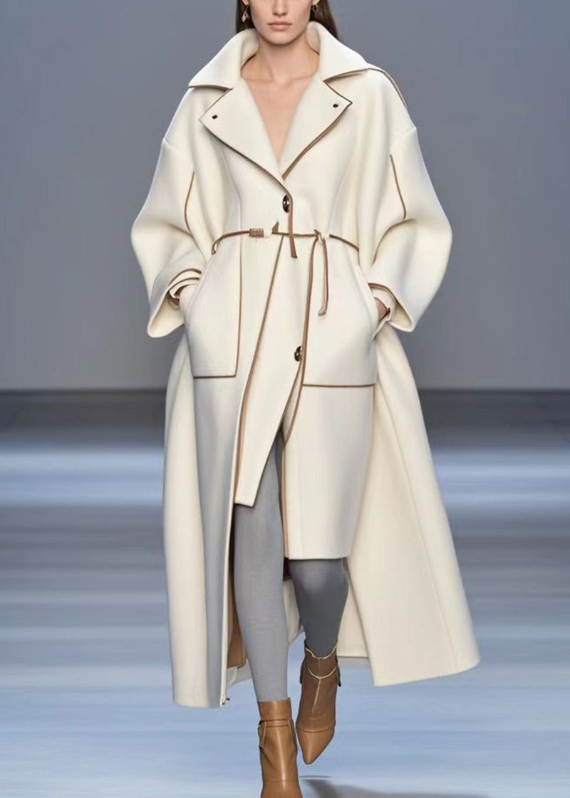 White Oversized Low High Design Woolen Trench Fall