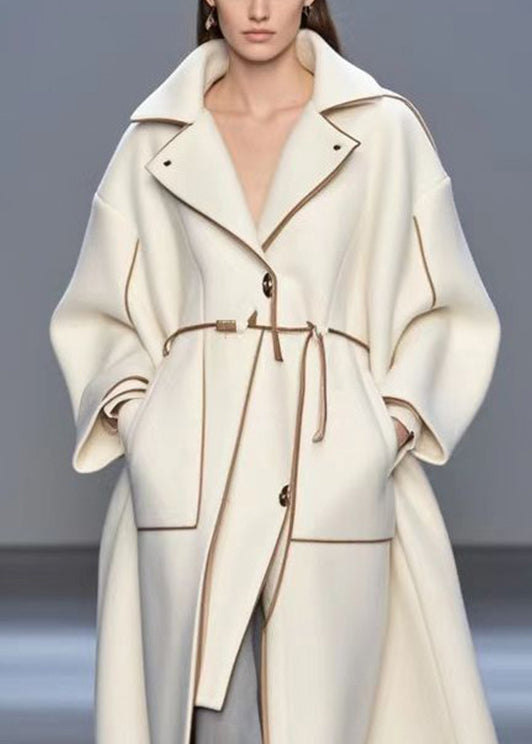 White Oversized Low High Design Woolen Trench Fall