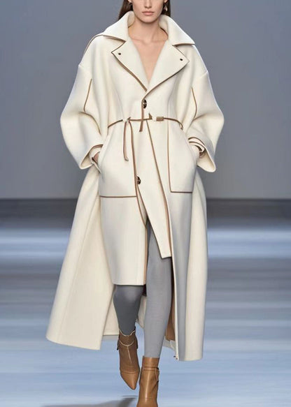 White Oversized Low High Design Woolen Trench Fall