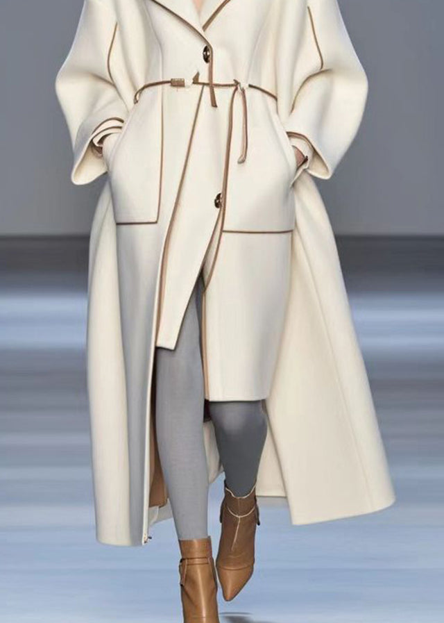 White Oversized Low High Design Woolen Trench Fall