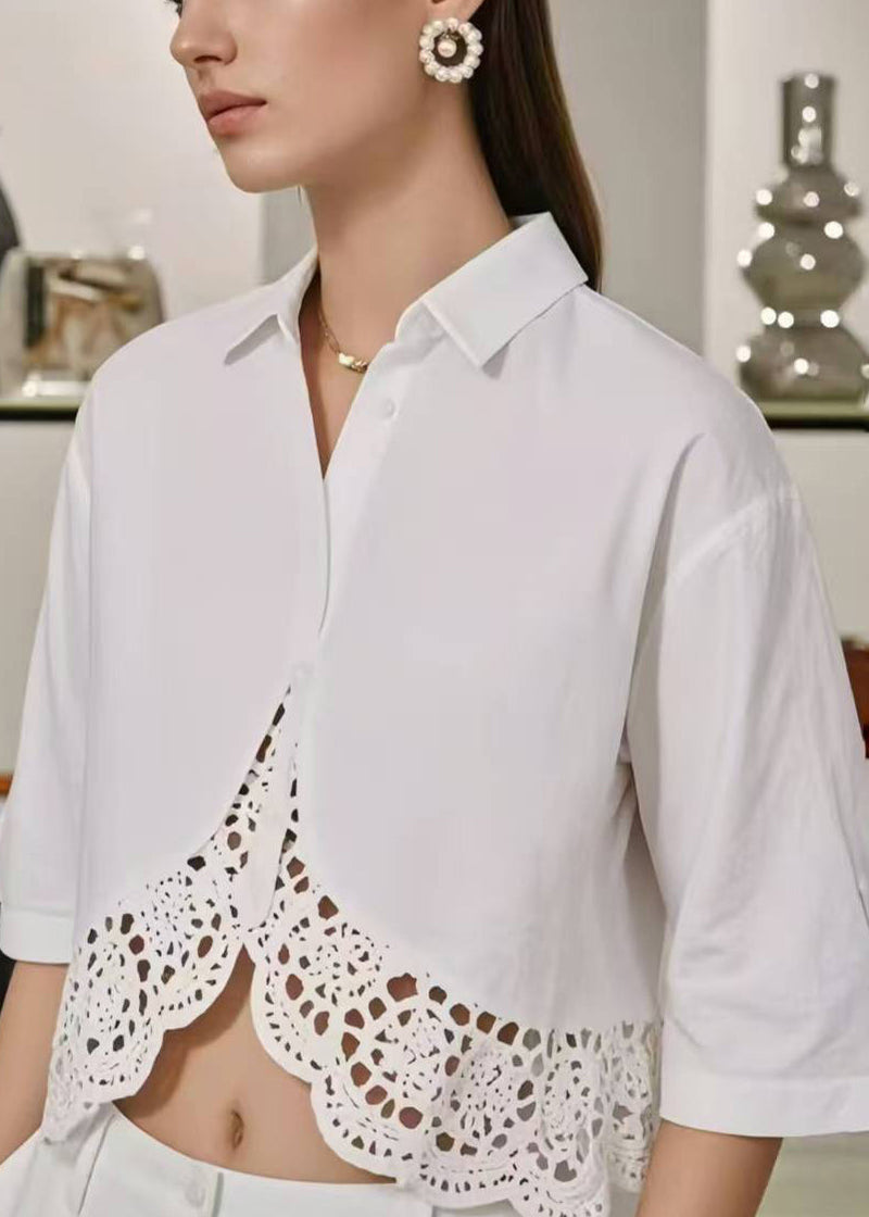 White Oversized Patchwork Cotton Shirt Summer