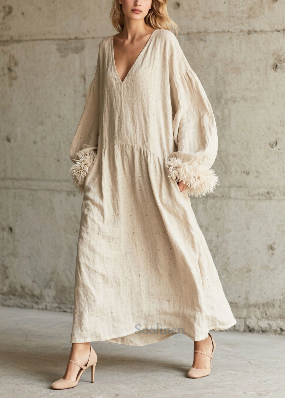 White Oversized Patchwork Faux Fur Maxi Dress Fall
