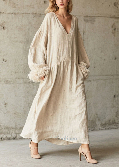 White Oversized Patchwork Faux Fur Maxi Dress Fall