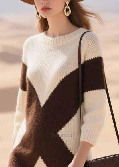 White Oversized Patchwork Lace Knitwear Dress Winter