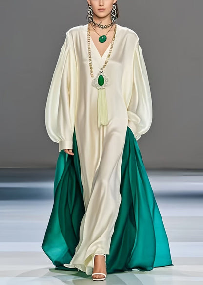 White Oversized Patchwork Silk Robe Dresses Spring