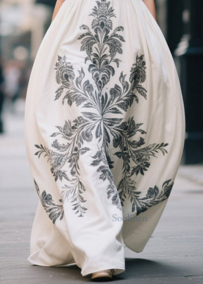 White Oversized Print Cotton Maxi Dress Summer