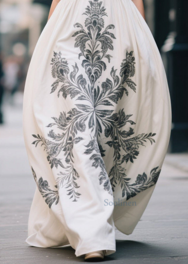 White Oversized Print Cotton Maxi Dress Summer