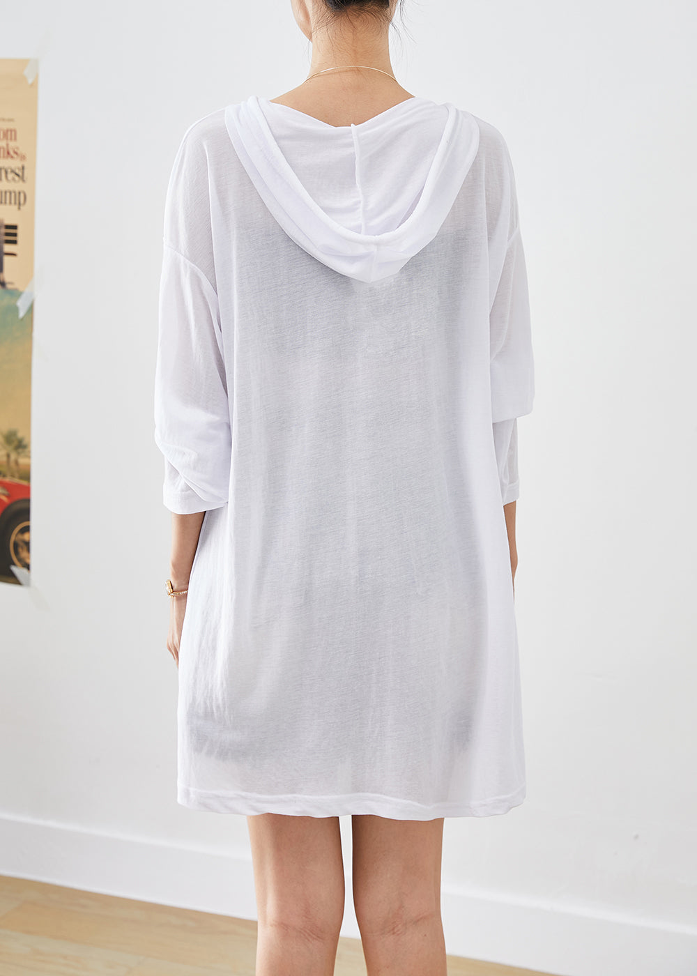 White Oversized Print Cotton Pullover Fall
