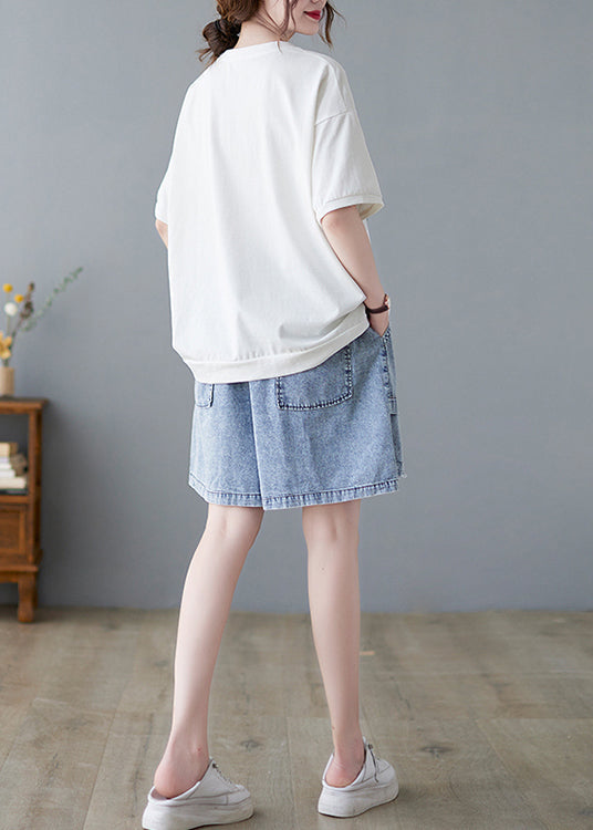 White Oversized Print Cotton Tanks Summer