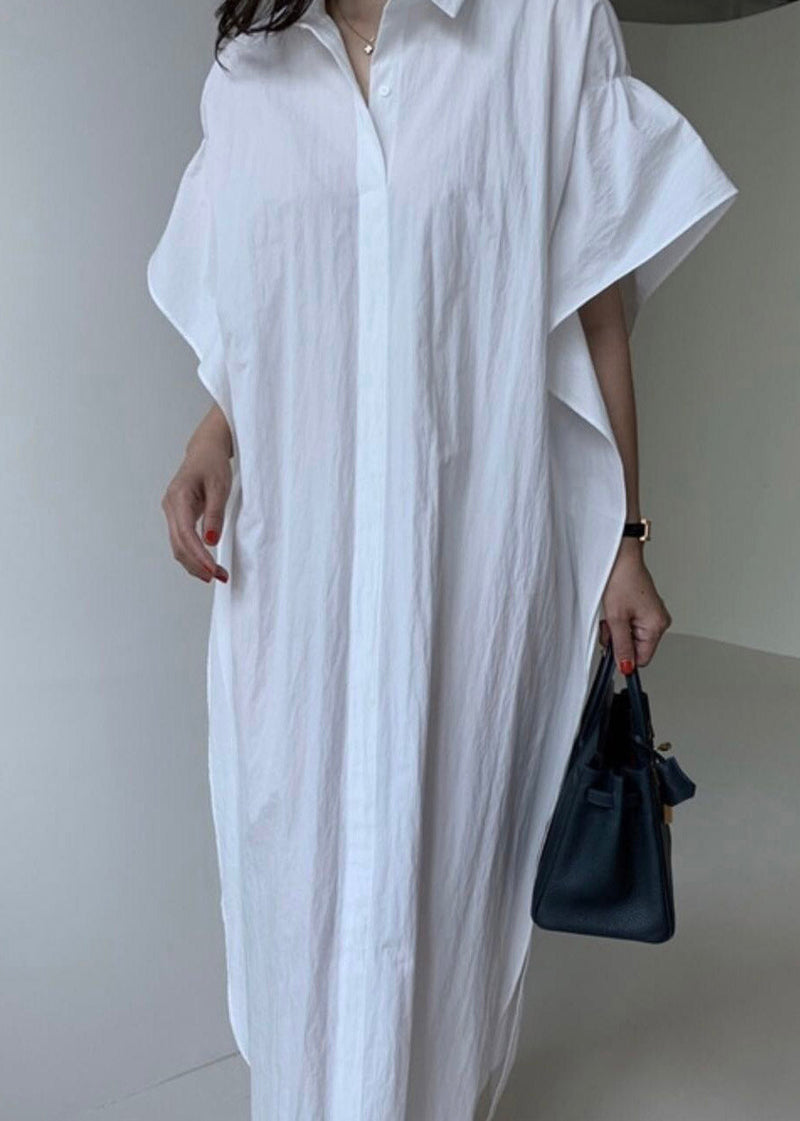 White Peter Pan Collar Button Cozy Long Shirt Dress Summer