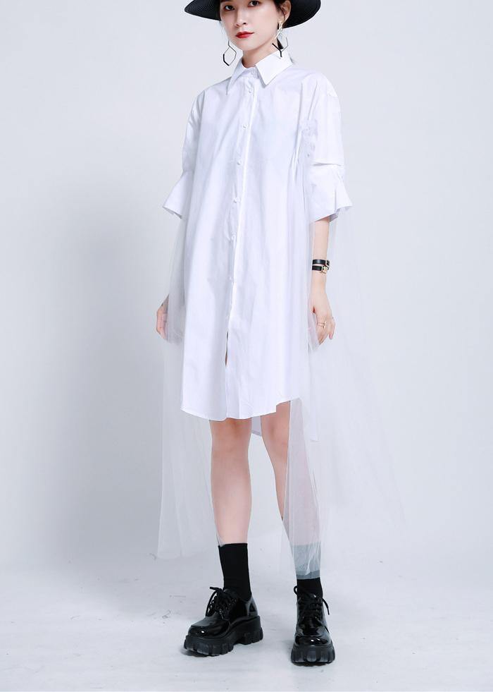 White Peter Pan Collar Button Holiday Summer Cotton Dress