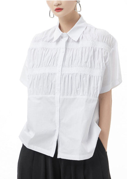 White Peter Pan Collar Cotton Blouse Top Short Sleeve