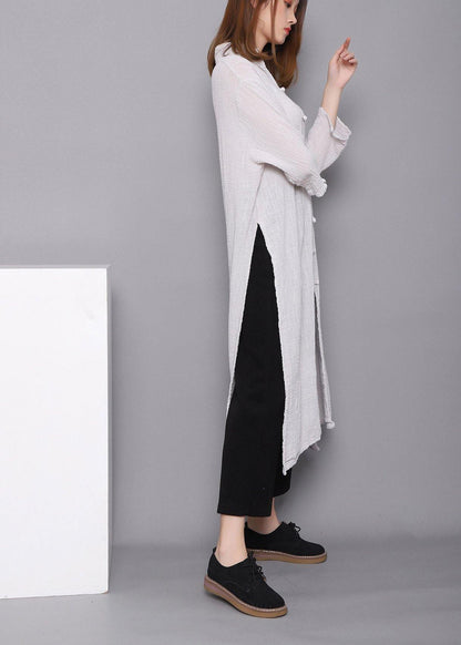 White Peter Pan Collar Dress Chinese Button Spring Maxi Dress