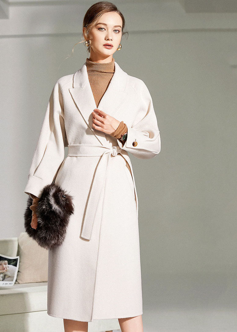 White Peter Pan Collar Sashes Woolen Wrap Coat Winter