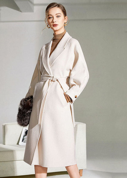 White Peter Pan Collar Sashes Woolen Wrap Coat Winter