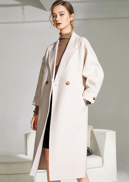 White Peter Pan Collar Sashes Woolen Wrap Coat Winter