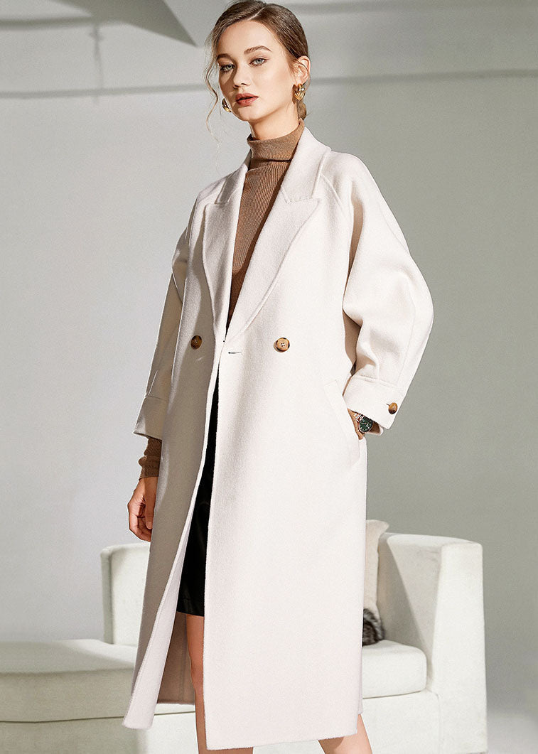 White Peter Pan Collar Sashes Woolen Wrap Coat Winter