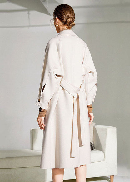 White Peter Pan Collar Sashes Woolen Wrap Coat Winter