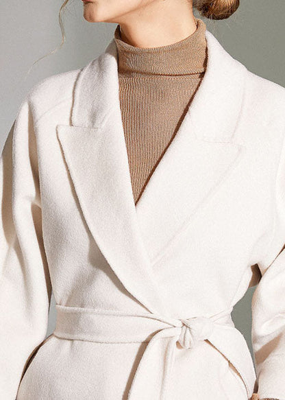 White Peter Pan Collar Sashes Woolen Wrap Coat Winter