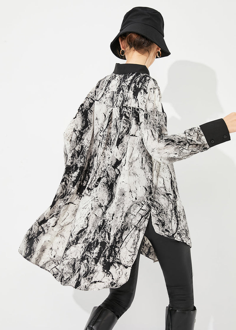 White Peter Pan Collar Tie Dye Chiffon Long Shirts Spring