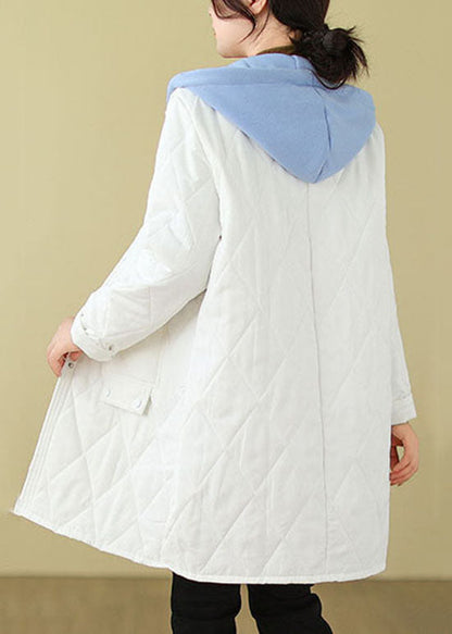 White Pockets Fine Cotton Filled Hoodie Coat Winter