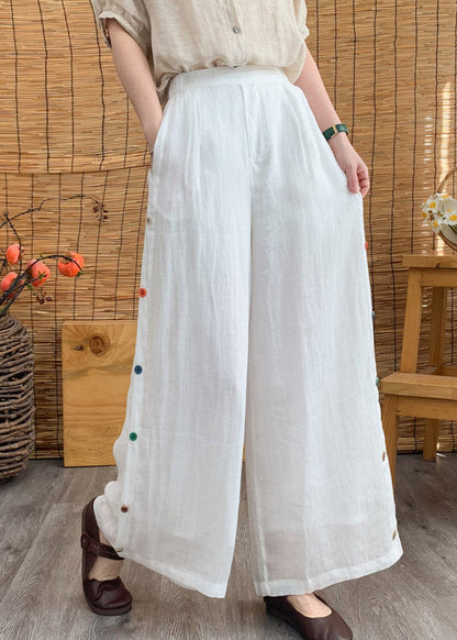White Pockets Patchwork Linen Long Pants Summer