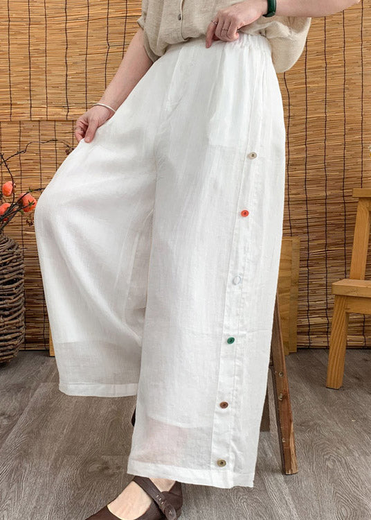 White Pockets Patchwork Linen Long Pants Summer