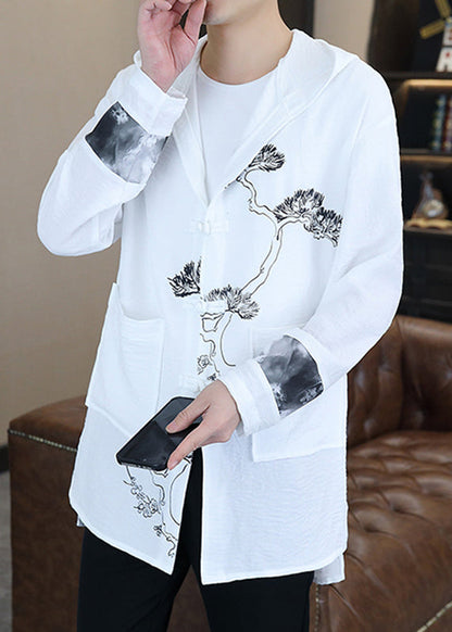 White Pockets Patchwork Hooded Coats Spring
