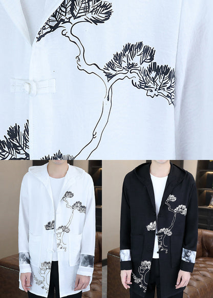 White Pockets Patchwork Hooded Coats Spring