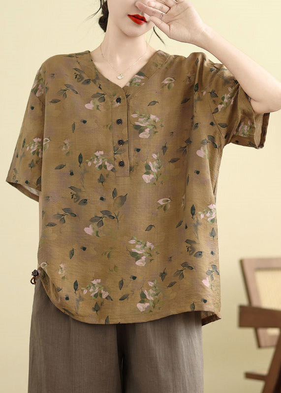 White Print Button T Shirt Summer
