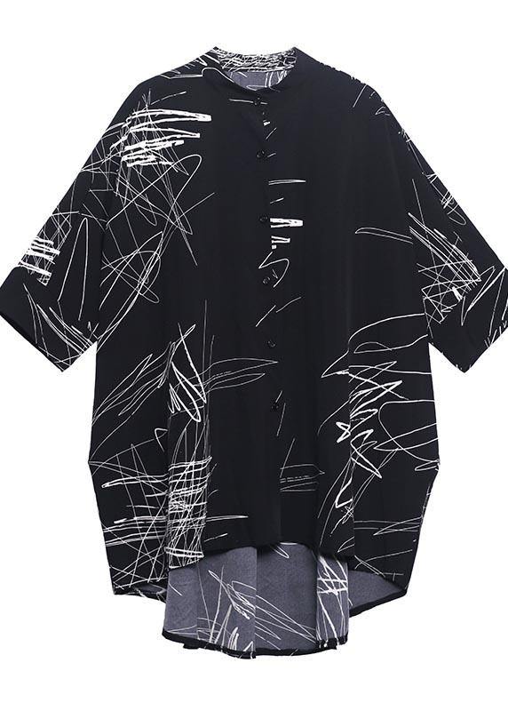 White Print Button Low High Design Cotton Blouses