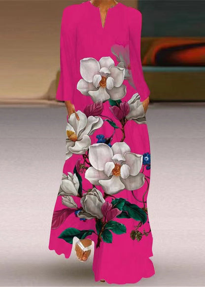 White Print Maxi Beach Dress Long Sleeve