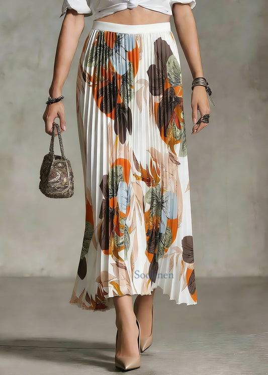 White Print Patchwork Maxi Skirt