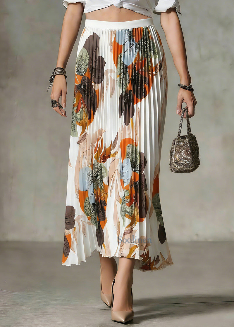 White Print Patchwork Maxi Skirt