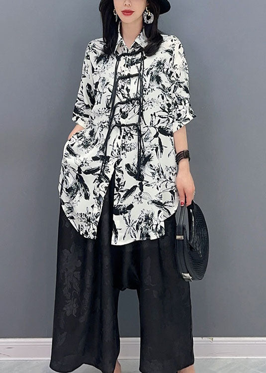 White Print Tasseled Patchwork Chiffon Shirt Top Summer