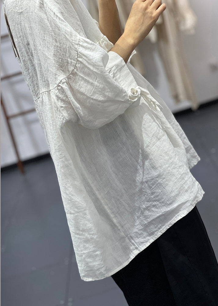 White Ruffled Oversized Cotton Blouses Half Sleeve