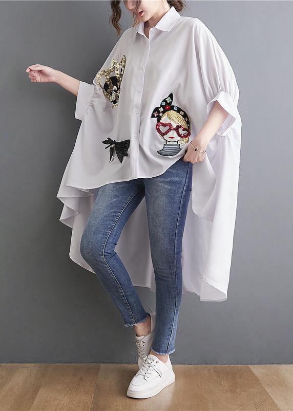 Plus Size White Spring Appliques low high design Top
