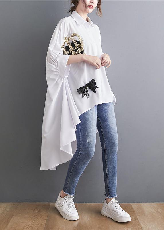 Plus Size White Spring Appliques low high design Top