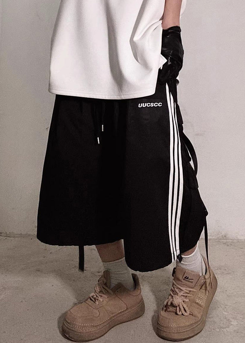 White Striped Pockets Cotton Shorts Summer