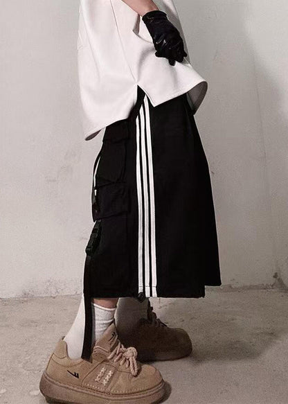 White Striped Pockets Cotton Shorts Summer