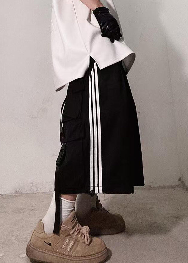 White Striped Pockets Cotton Shorts Summer