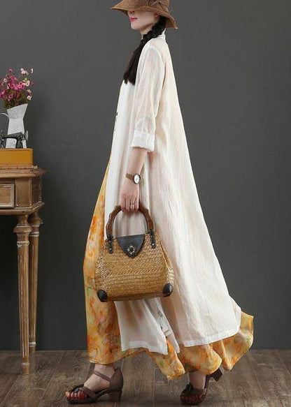White Summer Linen Side Open Loose Coat Long