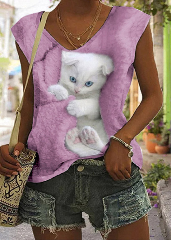 White V Neck Little Rabbit Print Vest Summer