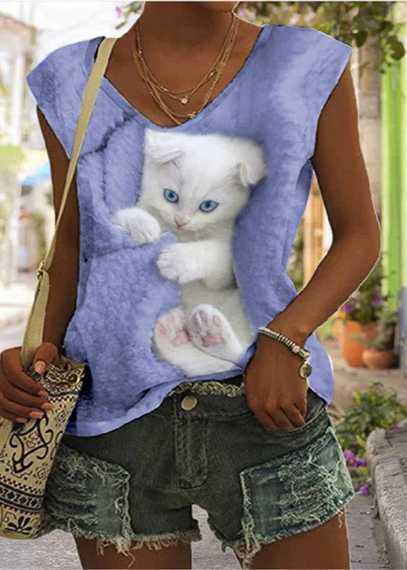 White V Neck Little Rabbit Print Vest Summer