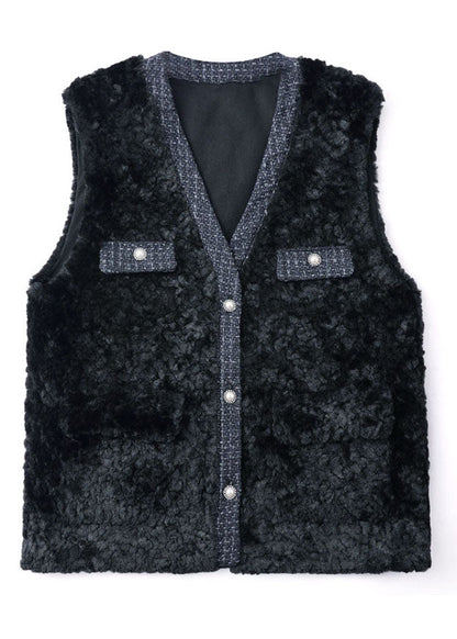 White V Neck Patchwork Teddy Faux Fur Beach Vest Winter